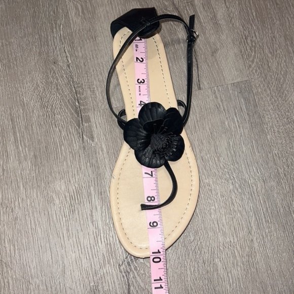 BLACK flower flat sandals size US 7.5 - Picture 8 of 10